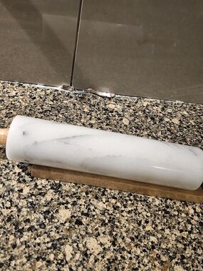White Marble Rolling Pin with Wood Handles